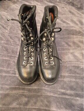 Harley-Davidson Black Leather Lace-Up Biker Boots